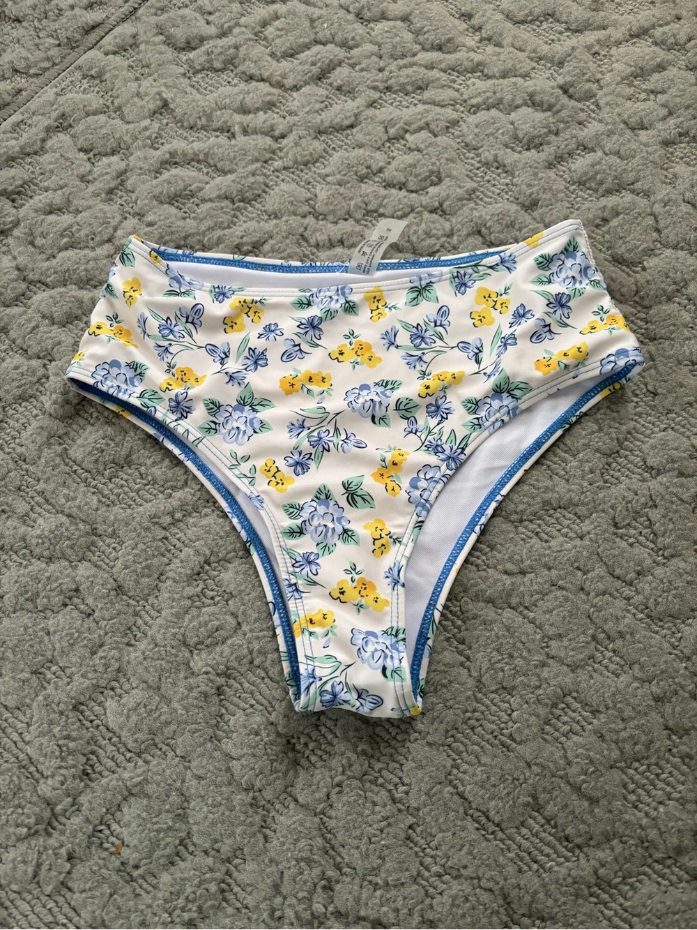 Floral High-Cut Bikini Bottoms - White with Yellow & Blue Flowers